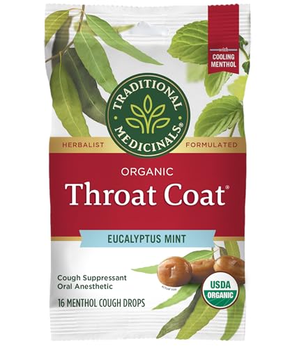 Traditional Medicinals Organic Throat Coat Lozenges Eucalyptus Mint, Pack of 1