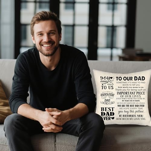Our Dad Throw Pillow Cover, 18x18 Inch Father's Day Gift from Kids