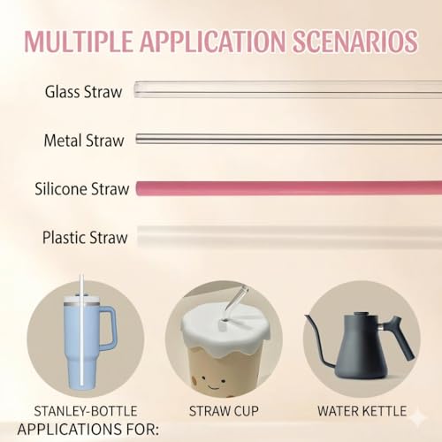 2-in-1 Silicone Straw Cleaner Brush - Extra Long, Dual-Ended for Metal & Smoothie Straws