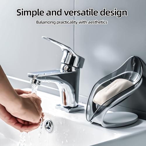 Grey Leaf-Shaped Soap Dish – Self-Drain Soap Holder for Shower & Sink