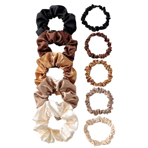 10-Piece Silk Satin Hair Scrunchies for Women Soft Solid Color Ponytail Holder