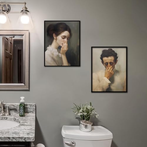 Funny Bathroom Wall Art Set - 2pcs 8x10 Humor Canvas Prints