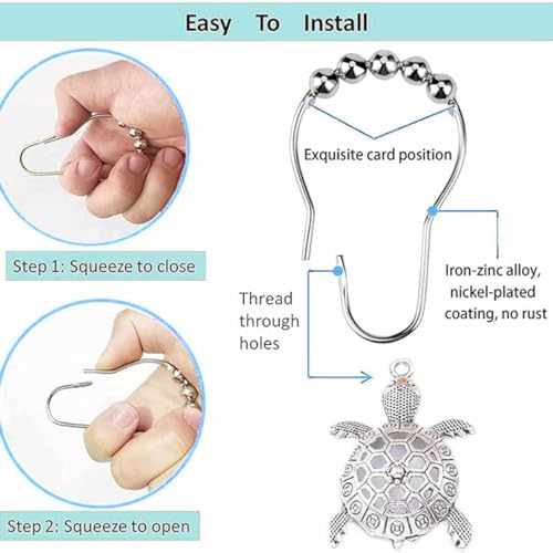 Sea Turtle Shower Curtain Hooks - 24-Piece Stainless Steel Set