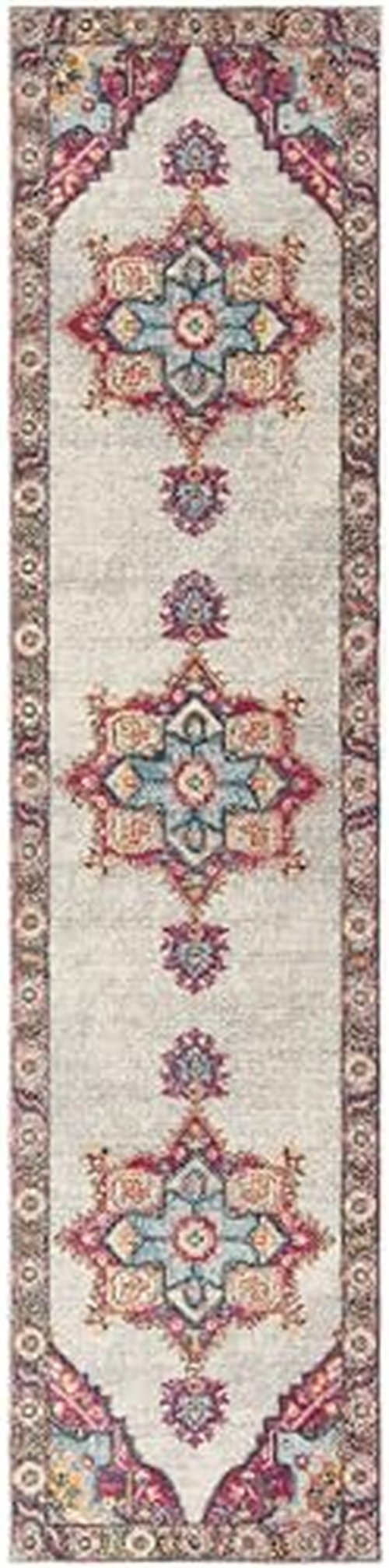 SAFAVIEH Merlot Collection 2' x 8' Cream Multi MER108A Boho Chic Medallion Distressed Runner Rug