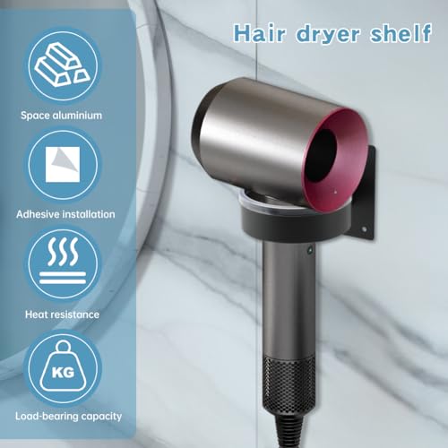 Wall Mounted Hair Dryer Holder - Self-Adhesive Stainless Steel Organizer