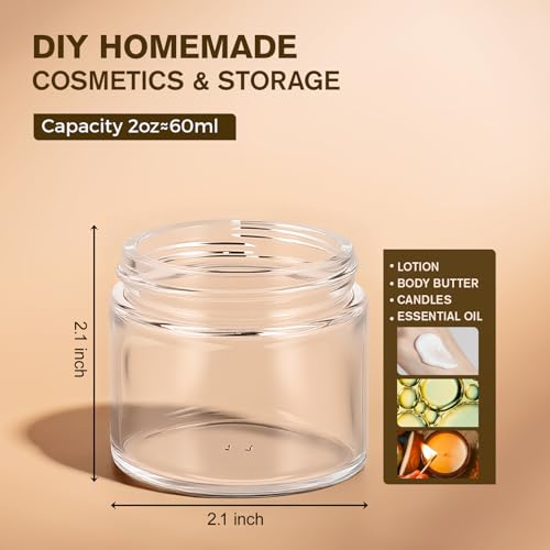 2oz Clear Glass Jars with Black Lids - 3 Pack for Storage & Travel