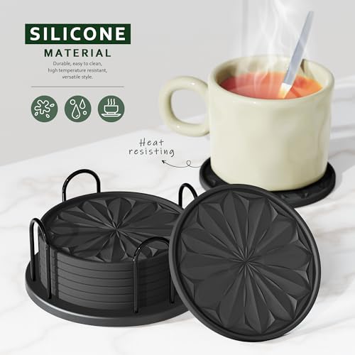 Lazebox Silicone Coasters Set of 8 - 4 Inch Non-Slip & Easy Clean
