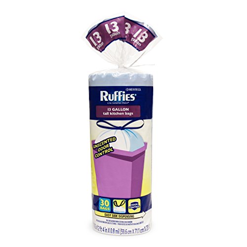 Ruffies 13 Gallon Tall Kitchen Trash Bags, Drawstring, 30 Count