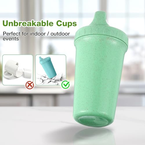 Meolibour Blue Wheat Straw Sippy Cups - 4 Pack Spill-Proof Toddler Cups