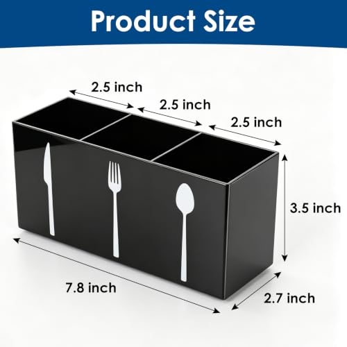 Saiveina 3-Compartment Silverware Organizer - Space-Saving Cutlery Caddy for Kitchen Utensils (Black)