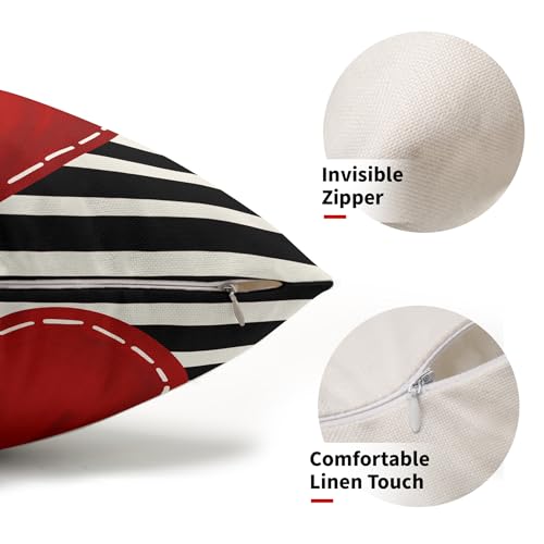 Valentine's Day Heart Lumbar Pillow Covers, 12x20 Inch Black & White, Set of 2
