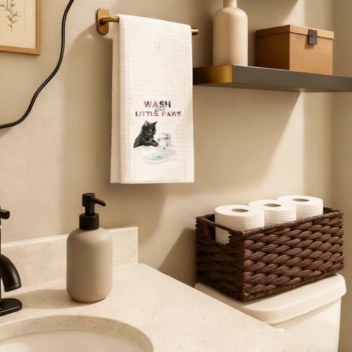 Cute Black Cat Hand Towels for Bathroom & Kitchen - 16x24 Inch Decorative Washcloths, Perfect for Cat Lovers & Gift-Giving