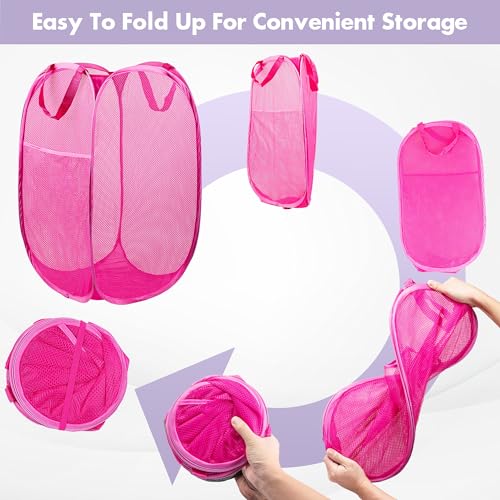 DUCOO 2-Pack Collapsible Mesh Laundry Hamper - 70L Foldable Pink Basket