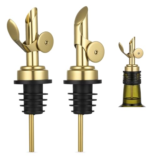 2 Pack Gold Stainless Steel Weighted Auto-Flip Bottle Pourers