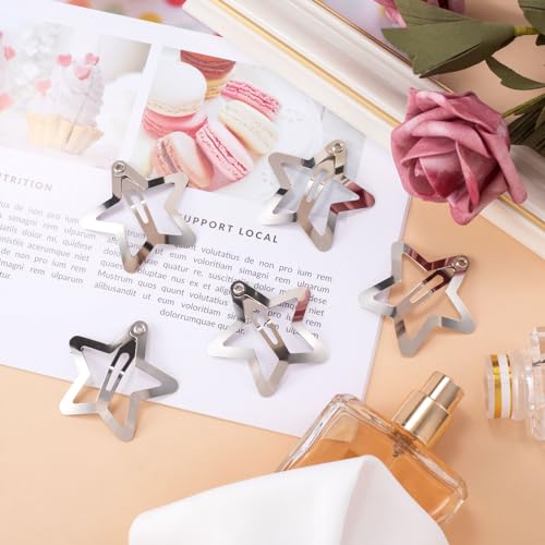 Silver Star Hair Clips 20 Pcs Metal Snap Hair Barrettes for Women