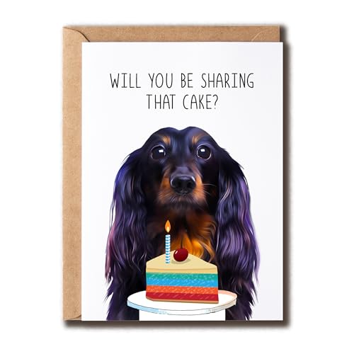 Dachshund Birthday Card - Will You Be Sharing That Cake?
