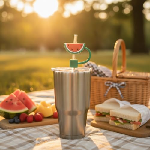 Watermelon Silicone Straw Caps - 10mm Reusable Covers for Straws