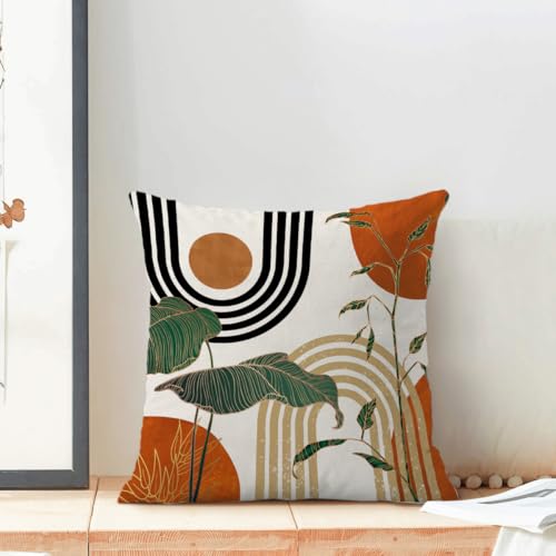 Burnt Orange Boho Pillow Covers 20x20 Inch Set of 2 - Tropical Leaf Design