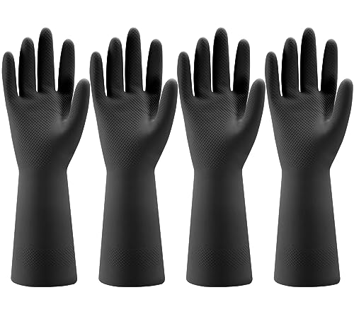 Bamllum 4 Pairs Rubber Dishwashing Gloves - Black, Medium, Reusable Kitchen Cleaning Gloves