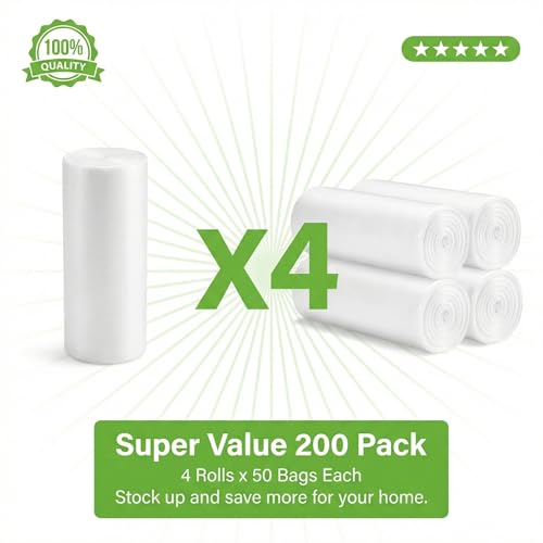 Clear Small Trash Bags, 4 Gallon, 200 Count, Unscented Liners