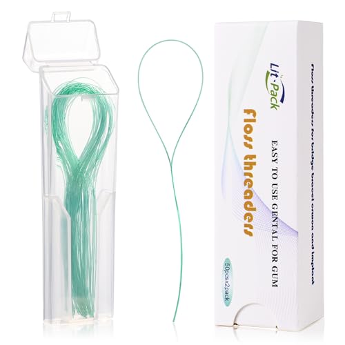 Lit-Pack Dental Floss Threaders for Braces and Bridges, 50 Count Green