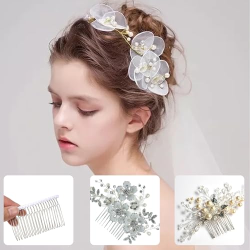 White Ribbon-Wrapped Metal Hair Comb 20-Teeth French Vintage Veil Clip
