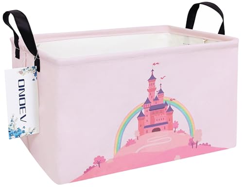 REC Pink Castle Storage Bin - Rectangular Cotton Organizer for Girls