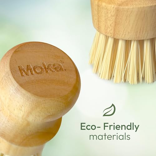 Moka Bamboo Dish Brush - Eco-Friendly Scrubber for Kitchen Cleaning (Single Brush)