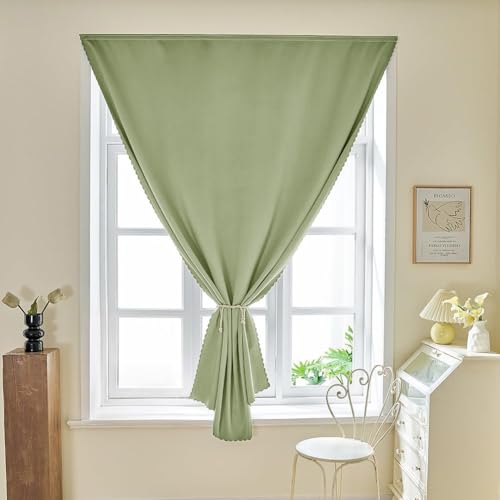 Jilron 100% Blackout Adhesive Curtain, No-Drill Blinds, Sage Green 35x48
