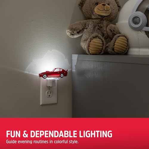 Energizer Race Car LED Night Light with Dusk to Dawn Sensor, Soft White