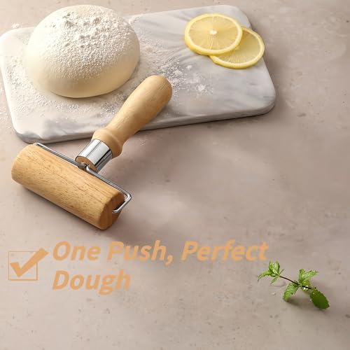 BUBBLE-FLY Non-Stick Wooden Rolling Pin for Pizza & Pastry Baking
