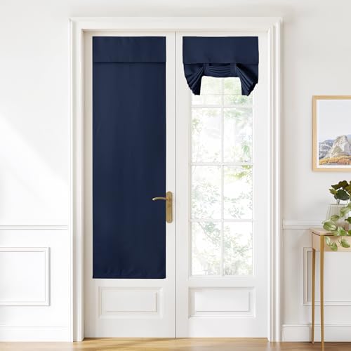NICETOWN Navy Blue Blackout Door Curtain - Adhesive Thermal Insulation, 22x72 Inches