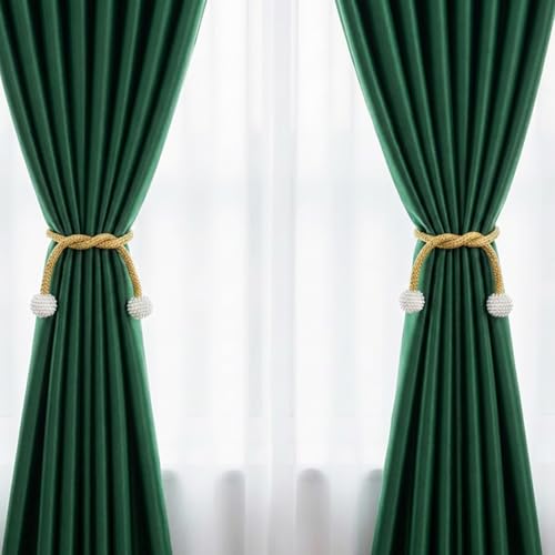 Magnetic Curtain Tiebacks 6 Pack - No Drill Heavy Duty Holdbacks with Pearl, 18.9" Gold