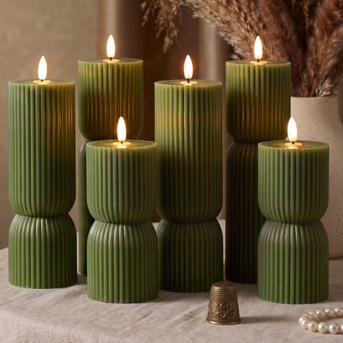 Flameless Candles Set - Real Wax Olive Green Hourglass with Variation Hourglass Ribbed