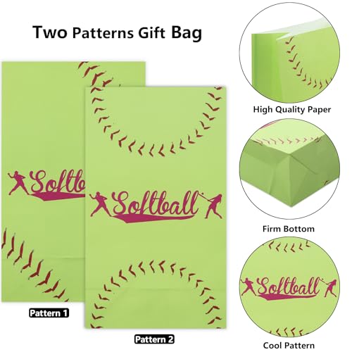 Softball Gift Bags - 20 Pack Party Favor Bags with Stickers