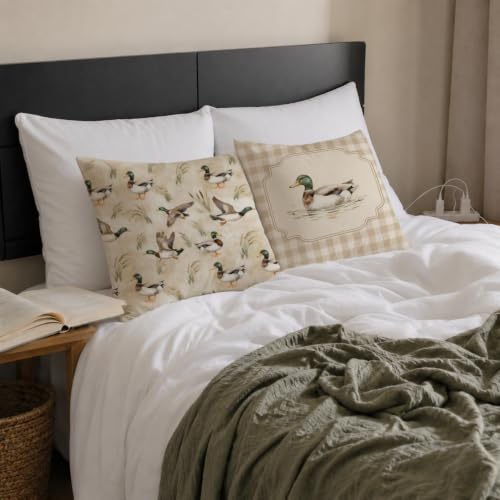 Rustic Mallard Duck Throw Pillow Covers 18x18 - Pattern 26, Set of 2