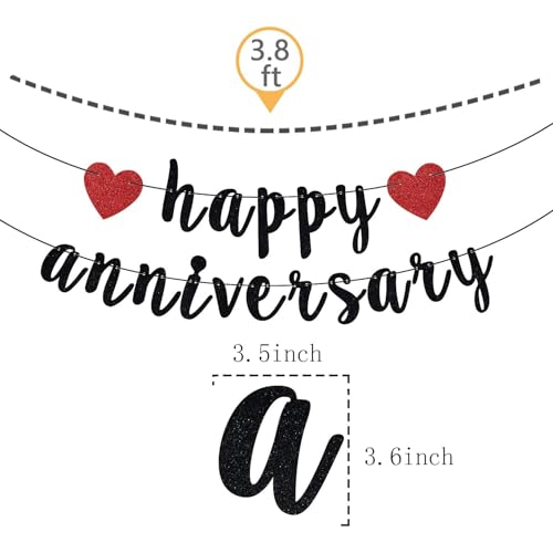 Happy Anniversary Banner - Black & Red Glitter Party Decoration