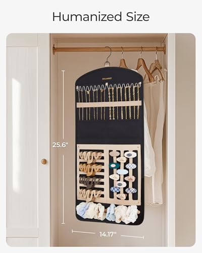 BAGSMART Large Black Hanging Jewelry Organizer with Claw Clip Holder
