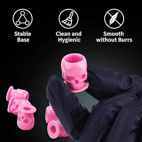 YILONG 50Pcs Pink Skull Tattoo Ink Caps with Stable Base
