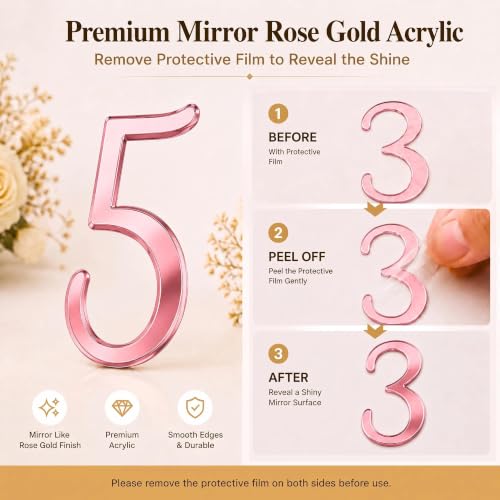 Rose Gold Acrylic Number Cake Toppers Set 0-9 Birthday Party Decor