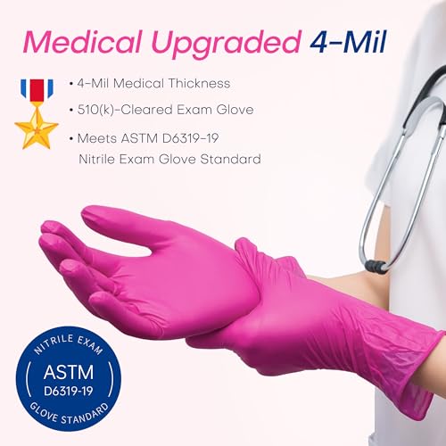 Supmedic Nitrile Exam Gloves, 4 Mil Powder-Free, Small Rose Orchid, 100Ct