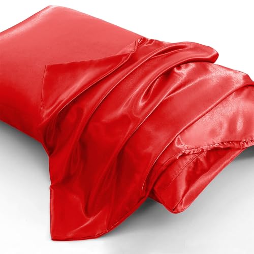 Red Satin Pillowcases for Hair - Set of 2, 20x26 Inches, Standard Size