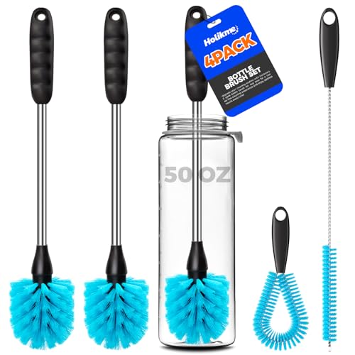 Holikme 4-Piece Bottle Brush Set, 14.5" Stainless Steel Cleaning Tool - Blue