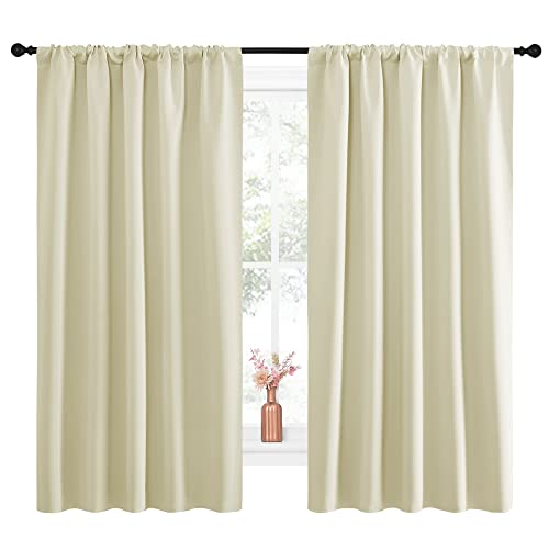 NICETOWN Beige Blackout Curtains 52" x 63" (Pack of 2) - Room Darkening Drapes