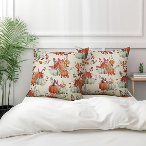 Autumn Pumpkin Pillow Covers Set of 2 - 18x18 Inch Decorative Cushions