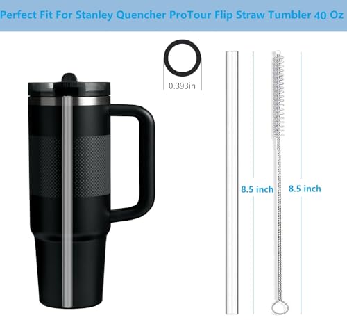 Replacement Straws for 40 oz Stanley Quencher ProTour Tumbler - 8 Pack with 2 Cleaning Brushes