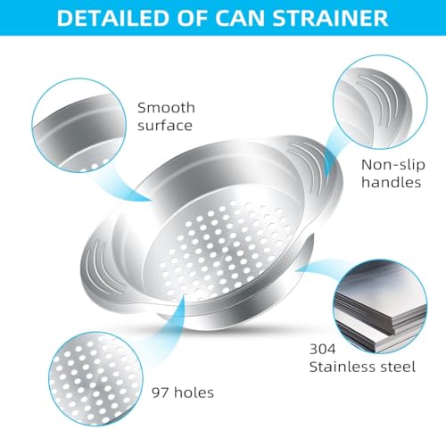 Stainless Steel Can Strainer Set - Food & Canned Goods Drainer for Tuna Beans Vegetables