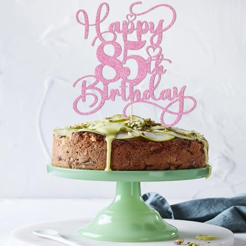 Pink Glitter 85th Birthday Cake Topper - Pre-Assembled Party Decor