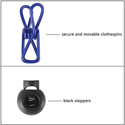 11ft Blue Windproof Clothesline with 12 Clips - Adjustable for Outdoor Use