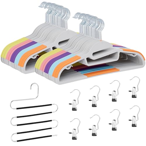 VECELO 50 Pack Coat Hangers, Premium Quality Plastic Suit Clothes Hanger, Non-Slip, Heavy-Duty, S-Shaped Opening, 360º Swivel Hook, Space-Saving for Bedroom Closet